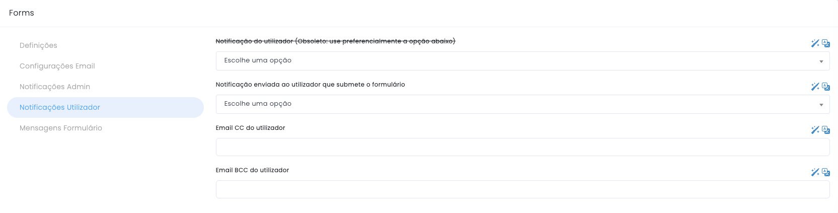 User notifications for the form